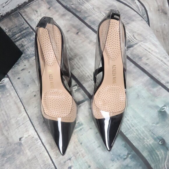 AZALEA WANG AKIRA MADAM-5 CLEAR WITH BLACK POINTED TOE SEXY PUMPS SIZE 10 - Picture 4 of 6